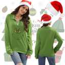 New Pullover Ugly Christmas Sweaters Cartoon Character Green Monster Print Unisex Sweatshirt with Christmas Hat (M)