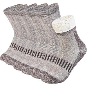 Kids Merino Wool Hiking Socks 3 Pairs,Thermal Crew Socks for Boys & Girls,Thick Warm Cushioned Sole 4-10 Years (Gray)