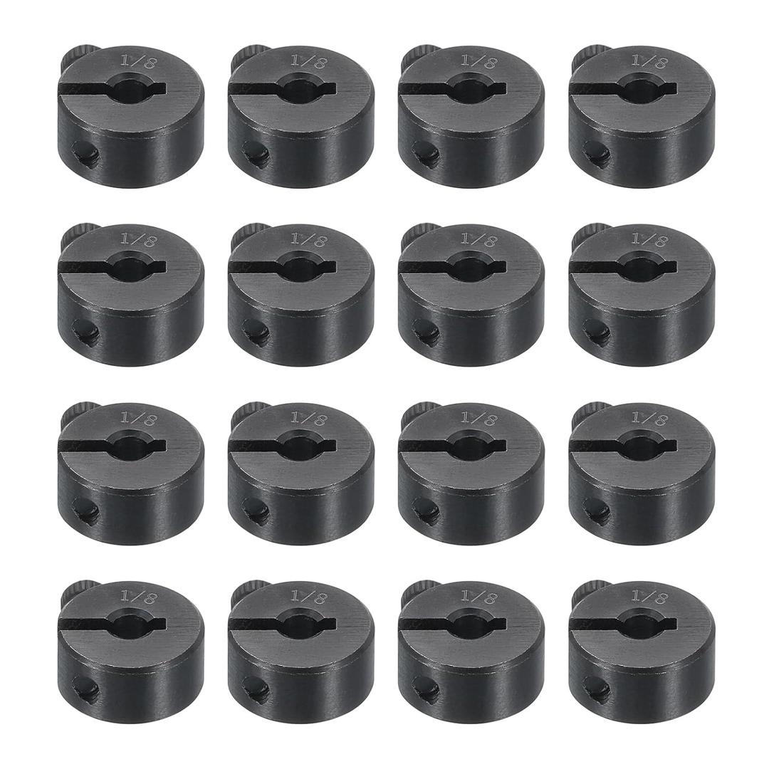 uxcell 16pcs Single Split Shaft Collar 1/8" Bore One-Piece Clamping Collar, 1/2" OD, 1/4" Thickness, Black Oxide Steel Set Screw Lock Collar Clamp