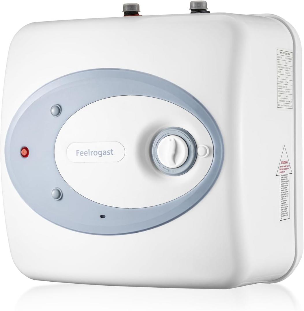 Feelrogast Electric Tank Water Heater-8 Gallon Under Sink Instant Hot Water for RV, Camper, Kitchen, Food Truck, 120V 1500W, Dusty Rose, Wall or Floor Mounted