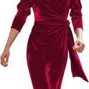 IBTOM CASTLE Women Velvet Dress Long Sleeve Ruched Bodycon Christmas Wedding Evening Cocktail Party Gown Fall Winter Clothes (Medium, Red)