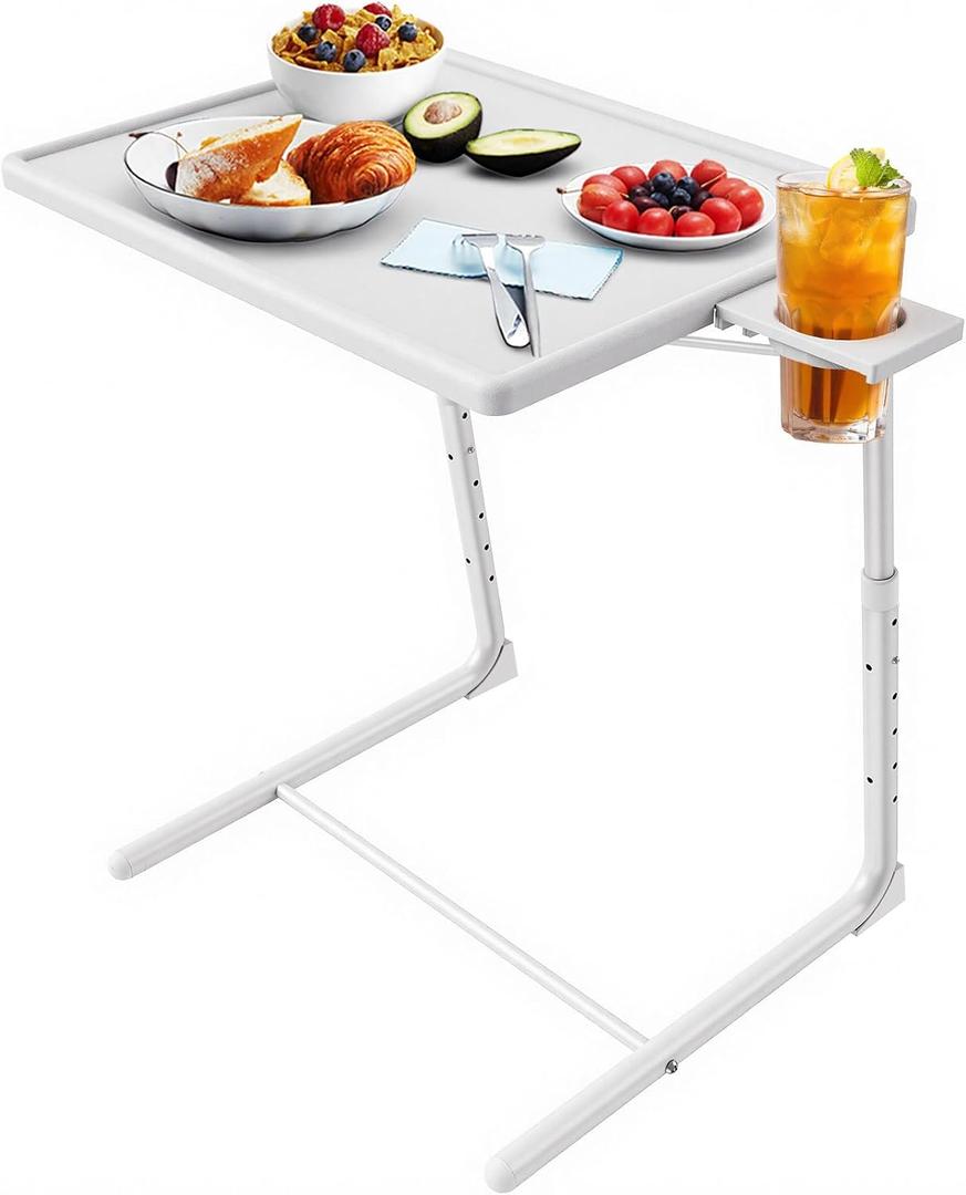HUANUO Adjustable TV Tray Table with 6 Height & 3 Tilt Adjustments, White
21.53"–28.74" Height Range, Foldable, Cup Holder, Crossbar for Stability, for Eating, Working, Drawing on Sofa, Bed, C