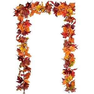 DearHouse 2 Pack Fall Garland Maple Leaf, 5.9Ft/Piece 7 Colors Hanging Vine Garland Artificial Autumn Foliage Garland Thanksgiving Decor for Home Wedding Fireplace Party Christmas