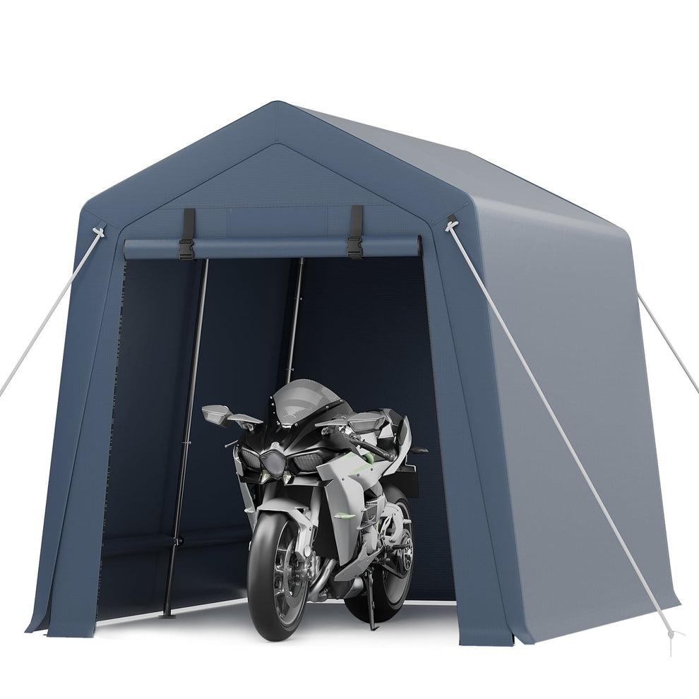 Garvee 7x10 Ft Portable Outdoor Carport Storage Shelter with Roll Up Zipper Doors, Heavy Duty/Waterproof/Anti-UV Garage Tent for Motorcycle Bike Garden Tools, Grey