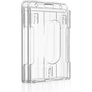 Pawfly 2 Pack Vertical 2-Card Badge Holder with Thumb Slot Hard Transparent PC Case Protector for Office School IDs Credit Cards Drivers Licenses and Passes
