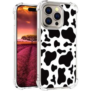 Compatible with iPhone 15 Pro Max Case Designer Cute Clear for Women,Cool Transparent Silicone Phone Cases Cover - Black Cow Print