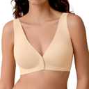 SHARICCA Womens Front Closure Bras Wireless Deep V Plunge Seamless Padded Bras Comfortable Soft Sleep Mastectomy Bra (XX-Large, Light Beige)