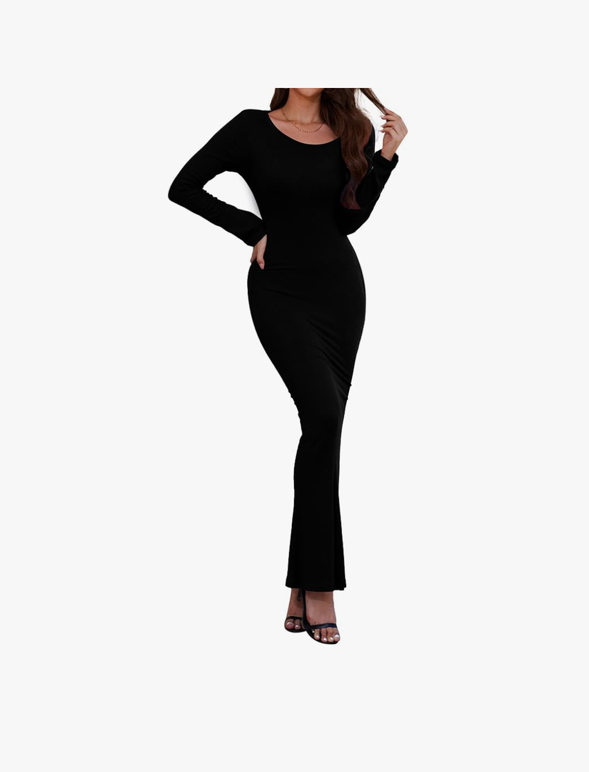 Long Sleeve Maxi Dress for Women Bodycon Ribbed Tight Sexy Long Sleeve Lounge Fall Casual Dresses, Medium