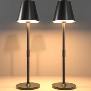 2 Pack LED Cordless Table Lamp,4000mAh Rechargeable Battery Desk lamp,3 Level Brightness Night Light, Minimalist Design, for Couple Dinner/Coffee Table/Restaurant/Bedroom(Black 2pack)