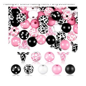 Fabbay 200 Pcs Cow Print Wood Beads 16mm Wood Round and 20mm Flat Wooden Beads Natural Handmade Crafts Polished Spacer Charm for Jewelry Making DIY Crafts Making Home Party Decoration