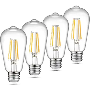 Vintage LED Edison Bulbs, 6W, Equivalent 60W, Non-Dimmable, High Brightness Warm White 2700K, ST58 Antique LED Filament Bulbs with 80+ CRI, E26 Medium Base, Clear Glass, Pack of 4