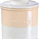 NUTRIUPS Ceramic Butter Crock, Butter Dish with Lid for Countertop with Water Line, French Retro Butter Crock for Spreadable Butter (Warm Sand White)