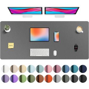 Aothia Faux Leather Desk Mat - Non-Slip PU Leather Desk Blotter, Waterproof Writing Surface, Large Desk Pad for Office & Home (Grey, 55" x 24")