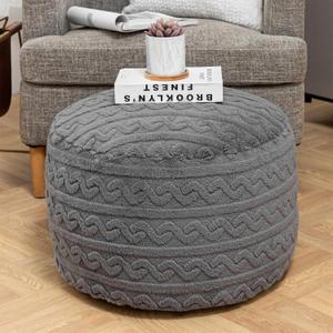 Ottoman Pouf Unstuffed 20x20x12 Inches Fluffy Ottoman Foot Rest No Filler Under Desk Foot Stool Great for Living Room Bedroom (Gray Pouf Without Filler)