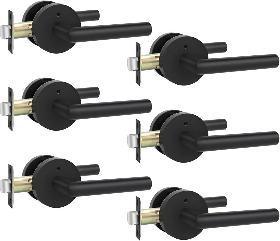 Goldenwarm Black Door Handles Interior, Privacy Matte Black Interior Door Handles, Heavy Duty Zinc Alloy Black Door Lever for Bedroom and Bathroom (6 Pack)