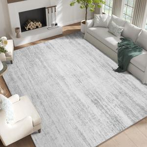 MUJOO 9x12 Area Rug,Washable Rugs for Living Room Bedroom Dining Room,Modern Abstract Large Non Slip Throw Carpet Indoor,Low Pile Accent Neutral Grey
