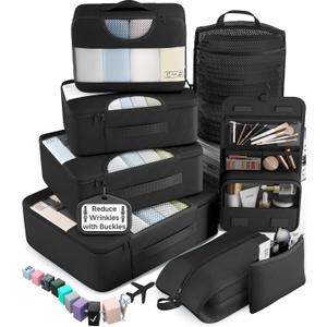 Veken 10 Set/8 Set Packing Cubes for Travel Essentials, Suitcase Organizer Bags in 4 Sizes, Carry-On Luggage Accessories with Laundry Bag & Passport Holder, Airplane Must Have, Camp Gifts for Men (01 Black)