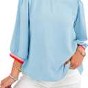 Tankaneo Womens 3/4 Sleeve Puff Tops Casual Loose Fit Patchwork Blouse Crew Neck T Shirts Tunic (Blue, M)