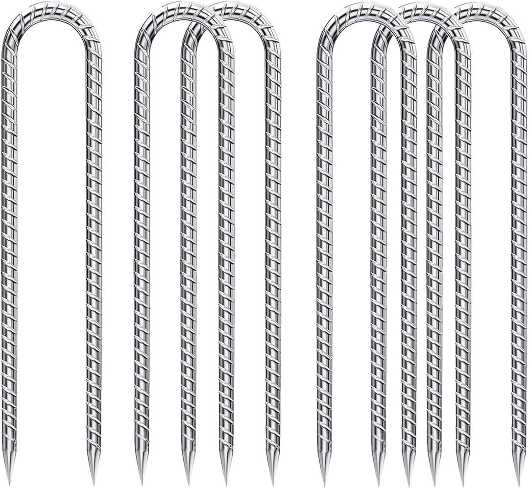 Rebar-Stakes-12-Inch-Galvanized, U Hook Trampoline Stakes 6 Pack Ground Anchors Tent Stakes Heavy Duty for Plants Anti-Rust Landscape Fabric Stakes Artificial Turf