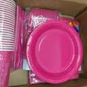 ADXCO 169 Pieces Hot Pink Party Supplies Include Paper Plates Cups Napkins Forks Knives Spoons Waterproof Tablecloth Complete Tableware for Party Decorations