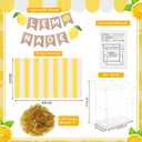 7 Pcs Lemonade Stand Supplies Lemonade Bar Party Decorations with 1 Set Plastic Stand 1 Yellow and White Striped Sunshade Cloth 4 Yellow Tinsel 1 Banner Sign for Outdoors Summer Party Supplies