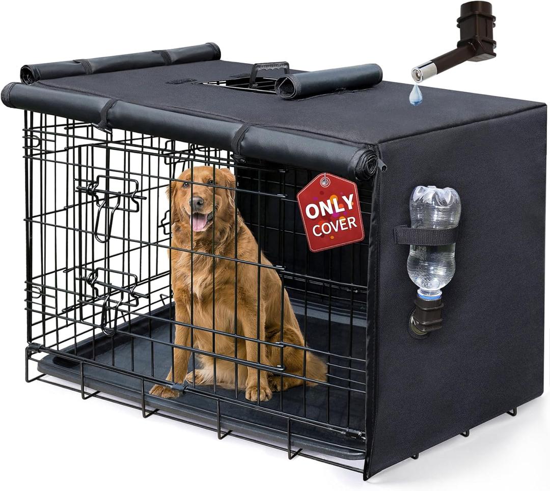 DONORO Dog Crate Cover, Waterproof Pet Kennel Cover 600D Heavy Duty Dog Cage Cover Universal Fit for Most Wire Pet Crates (Black, 30.0" L x 19.0" W x 21.0" H)