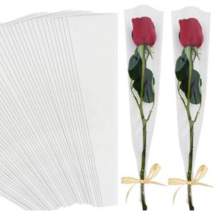 BEISHIDA 100 PCS Single Rose Sleeve Bouquet Bags Plastic Single Flower Wrapping Rose Packaging For Mother's Day Graduation Wedding Birthday Valentine's Day Party (Transparent)