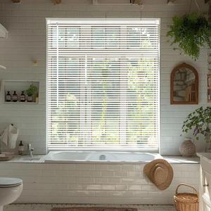 Cordless Vinyl Mini L Blinds 46" W x 72" H, 1" Slat White Horizontal Windows L Blind for Door, Shades, Camper, Light Filtering, Interiors, Arrive 1/2 Inch Narrower Indoor
