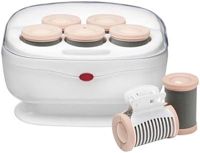Conair Double Ceramic Hot Rollers for Long, Medium & Short Hair, 5 Ceramic Flocked 1½-Inch Heated Hair Rollers with Clips, Hot Curlers for Women, Volume & Curls, Dual Voltage, Pink/White
