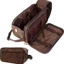 PAVILIA Toiletry Bag for Men, Travel Essentials Shaving Dopp Kit, Mens Travel Bag Toiletries Organizer Case for Grooming, PU Leather Water Resistant Cosmetic Bag Pouch (Dark Brown) (Large (10.5x5.5x6))