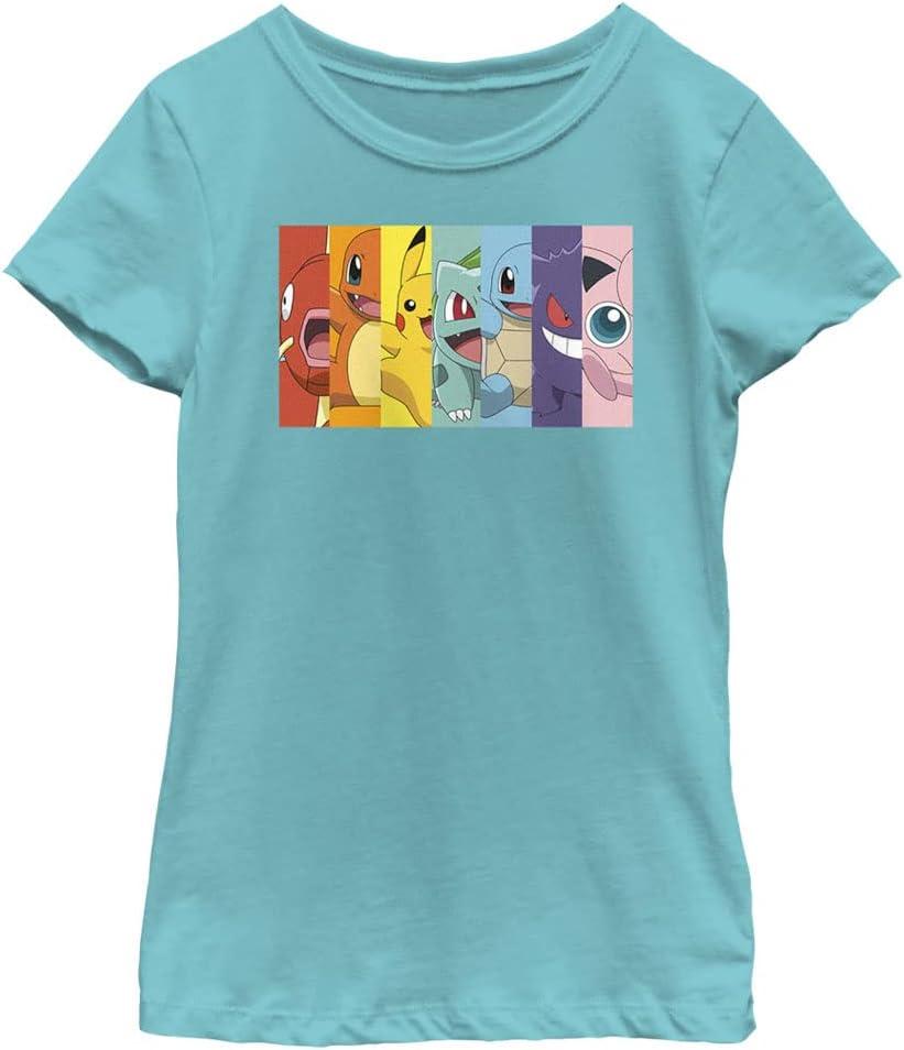 Pokemon Girls Poke Rainbow Short Sleeve Tee Shirt, Tahiti Blue, X-Large