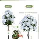 BLOSMON Fake Hydrangea Trees for Outdoors - 2 Packs 33" White Artificial Flower Topiary Ball Trees for Front Porch Decor - 20 Heads Faux Silk Hydrangea Bush Plants with Spike for Garden Yard Patio