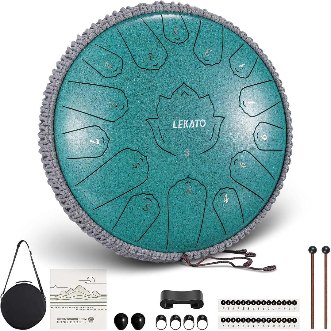 LEKATO Steel Tongue Drum 13 Inch 15 Notes Steel Drum C Key Beginner/Professional Handpan Drum Percussion for Meditation Yoga Musical Education, Best Gift for Familes/Friends
