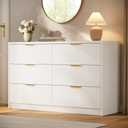 MapleGrace 53" Wide 6 Drawer Dresser for Bedroom, Modern Simple Wood Dresser Chest of Drawers Closet Store Organizer for Living Room, Hallway (White, 15.4" D x 53.1" W x 30.9" H (6 Drawers))