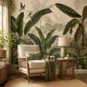 Tropical Botanical Peel and Stick Wall Mural, Canvas Wallpaper, Size: 137" x 98"