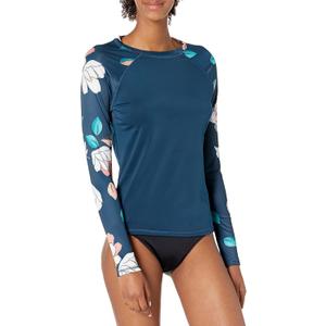 Kanu Surf Women's Keri Long-Sleeve UPF 50 Rashguard (Large, Darren Navy)