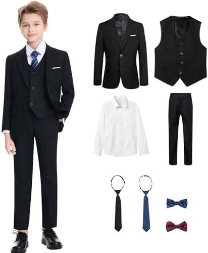 LMQML 8 Piece Boys Suit Slim Fit Formal Suit Set, Adjustable Waist, for Toddler Boy Teenage, Wedding, Graduation, Churches, 16