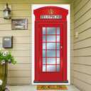 English Phone Booth Door Cover, Large Fabric Red Telephone Box Door Cover Home Jointed Phone Box Decor Banner for Photo Backdrop British International Themed Party Favors, 78.7 x 35.4 Inch