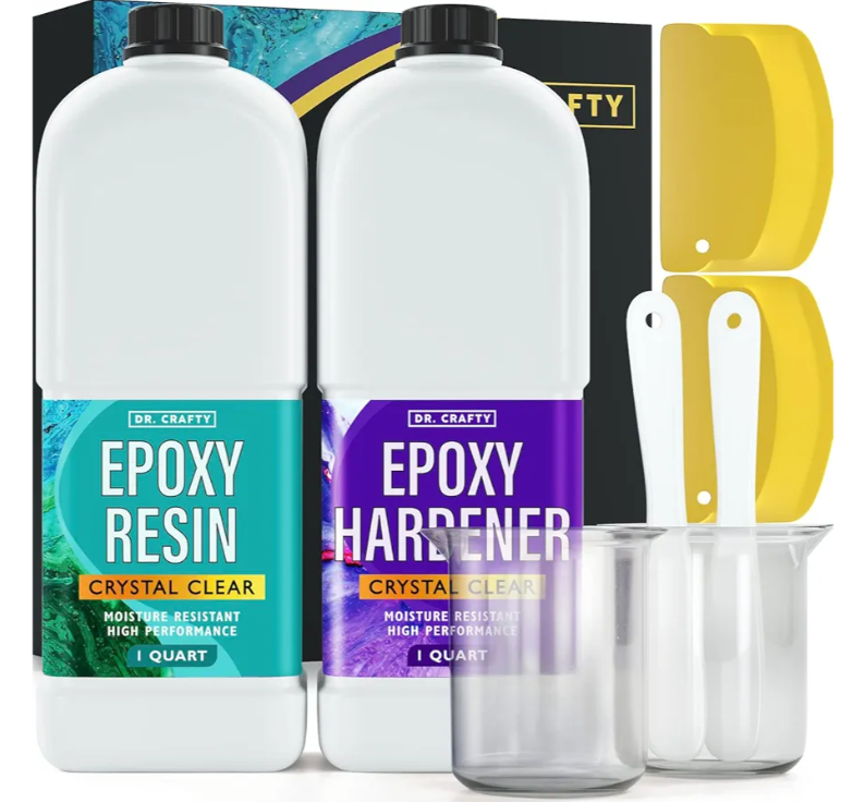 DR CRAFTY Clear Epoxy Resin - Table Top Epoxy Resin Kit - Clear Epoxy Resin for Resin Molds, Table Top, Art Resin, Craft, Jewelry Casting, DIY, Tumblers & Wood - 2 Part Resin Kit (2 Quarts)