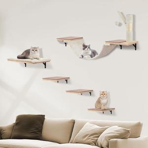 Wall Mounted Cat Climber Set, Cat Wall Shelves,Cat Wall Furniture Set,with Hammock,Jumping Boards,Sofa,Steps,Scratching Post,Hanging Ball and Felt Pads, Suit for Cats Climb, Jump,Scratch-Beige Wall Mounted Cat Climber Set, Cat Wall Shelves,Cat Wall Furniture Set,with Hammock,Jumping Boards,Sofa,Steps,Scratching Post,Hanging Ball and Felt Pads, Suit for Cats Climb, Jump,Scratch-Beige