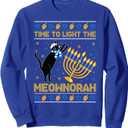 Light The Meownorah Jewish Cat Menorah Ugly Hanukkah Sweater Sweatshirt, Royal Blue, Large