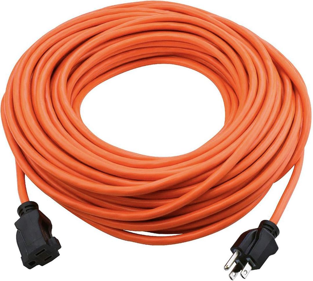 100 Foot Outdoor Extension Cord - 3 Prong Weather Resistant Heavy Duty Orange Vinyl 10 Amps / 1250 Watts - 16/3 - Ultra Flexible, Water & Flame Resistant - Durable (100 feet)