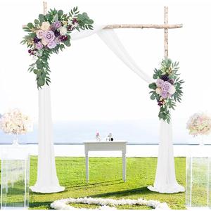 ponatia Wedding Arch Flowers with 26Ft Chiffon Fabric, Artificial Purple Flowers for Wedding Welcome Signs Decorations for Wedding Ceremony Reception (Lilac & Cream)