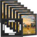 Qunclay 4 Pcs 8 x 10 Inch Canvas Floating Frame Black Floater Frames for Canvas Painting Wood Vertical and Horizontal Wall Hanging Frame with Adhesive Strips for Prints Oil Painting Diamond Decor
