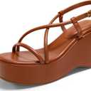 Coutgo Womens Platform Wedge Heels Sandals Slingback Open Toe Ankle Strap Summer Dress Shoes (7, Brown)