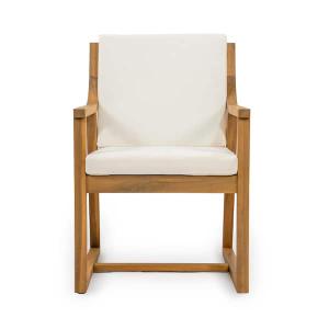 Acacia Wood Patio Outdoor Dining Chair, with Removable Beige Cushions (Light Teak+Beige Cushion)