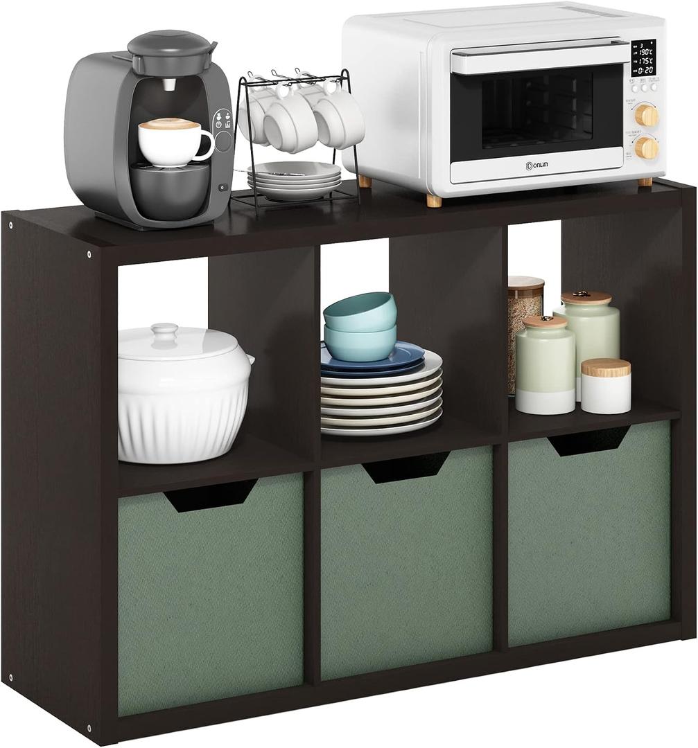 Furinno CUBICLE 6-Cube Book Shelf, Extra Thick Frame Bookshelf, Dark Oak