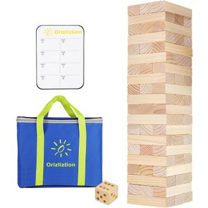 60 PCS Giant Tumbling Tower Game,Jumbo Outdoor Games for Adults & Family, 5 FT Premium Wooden Blocks Stacking Toys with Carry Bag for Backyard, Lawn, Party, Camping