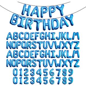 [85 PCS] 16" Blue Letter Number Balloons, Happy Birthday & 2 Sets of A-Z 0-9, Foil Mylar Aluminum Hanging Alphabet for Graduation New Year eve Birthday Party Decorations