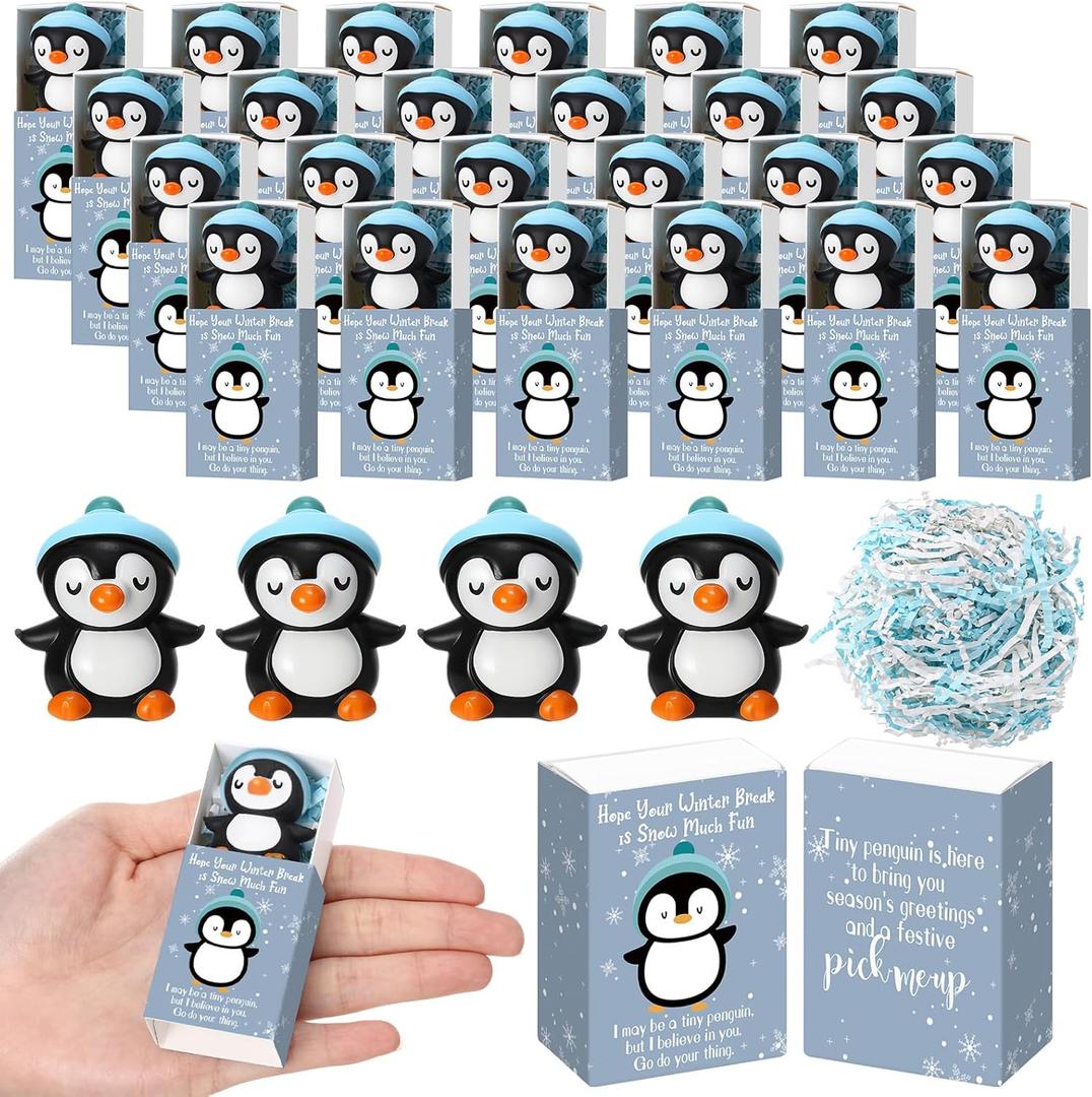 Wettarn 24 Sets Winter Break Gifts Penguin Stress Balls with Support Gift Boxes Holiday Party Favors for Students Teachers Relief Toys Office Classroom Prizes Valentines Stuffers